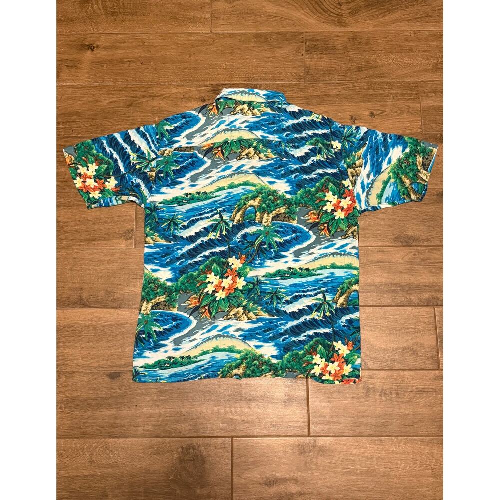 Pacific Scene Hawaiian Shirt Short Sleeve Palm Trees Surf Floral Men's Size L